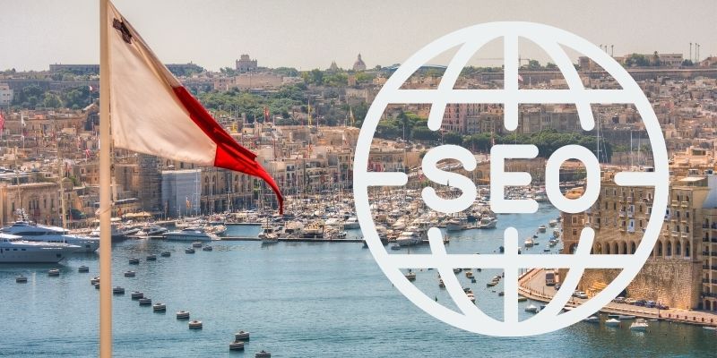 malta flag with SEO words in the background